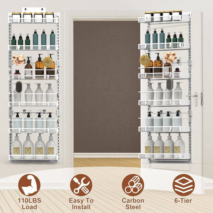 10LBS Loading 6 - Tier Over the Door Pantry Organizer, Large Metal Door Spice Rack, Hanging Heavy - Duty Pantry Door Storage Shelf Easy Install Behind Door Storagefor Kitchen and Bathroom, Black - US Stores