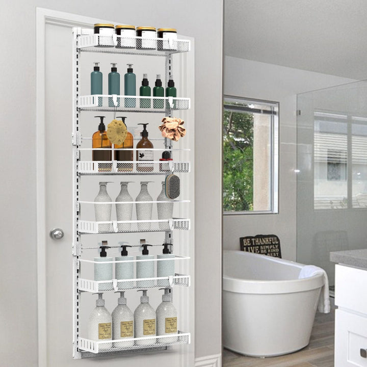 10LBS Loading 6 - Tier Over the Door Pantry Organizer, Large Metal Door Spice Rack, Hanging Heavy - Duty Pantry Door Storage Shelf Easy Install Behind Door Storagefor Kitchen and Bathroom, Black - US Stores