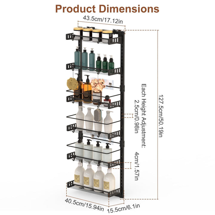 10LBS Loading 6 - Tier Over the Door Pantry Organizer, Large Metal Door Spice Rack, Hanging Heavy - Duty Pantry Door Storage Shelf Easy Install Behind Door Storagefor Kitchen and Bathroom, Black - US Stores