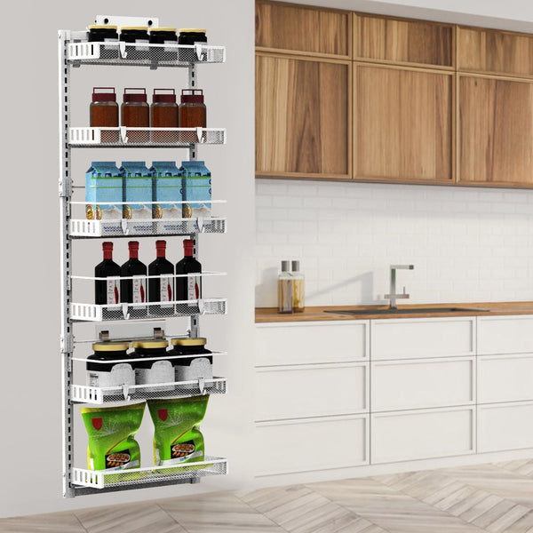 10LBS Loading 6 - Tier Over the Door Pantry Organizer, Large Metal Door Spice Rack, Hanging Heavy - Duty Pantry Door Storage Shelf Easy Install Behind Door Storagefor Kitchen and Bathroom, Black - US Stores
