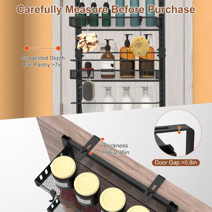 10LBS Loading 6 - Tier Over the Door Pantry Organizer, Large Metal Door Spice Rack, Hanging Heavy - Duty Pantry Door Storage Shelf Easy Install Behind Door Storagefor Kitchen and Bathroom, Black - US Stores