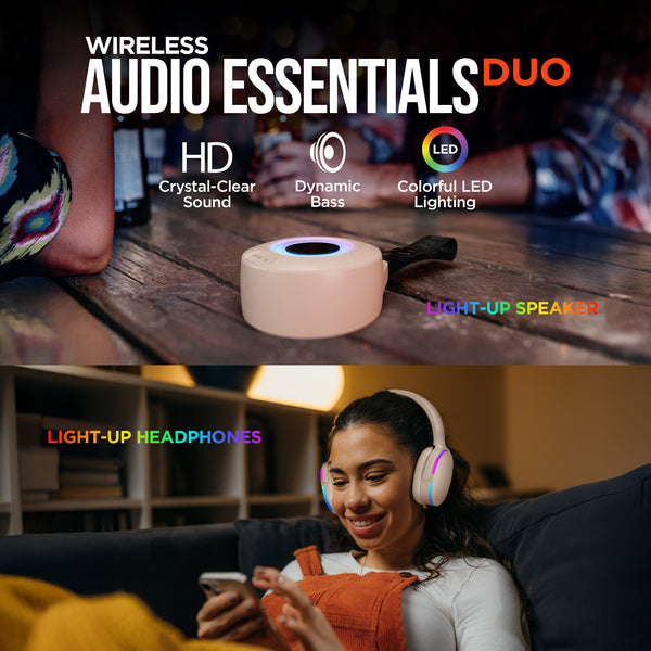 HyperGear Wireless Audio Essentials Duo | Light-Up Speaker + Headphones