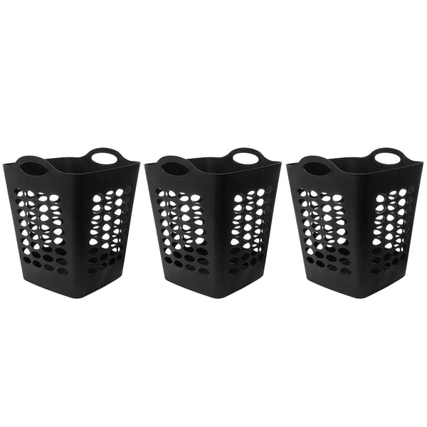 1.6 Bushel Flexible Square Plastic Laundry Hamper, 3 Pack, Black - US Stores