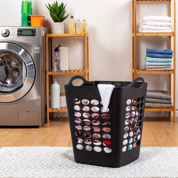 1.6 Bushel Flexible Square Plastic Laundry Hamper, 3 Pack, Black - US Stores