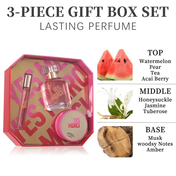3 - Piese Set Women's Eau De Parfuma Spray & Body Cream Gift Box, Long Lasting Scent, Ideal For Halloween/Christmas/ Holiday Gifts, 1.7 Fl Oz Perfume, 0.51 Fl Oz Perfume, 2.9 Oz Body Cream - US Stores