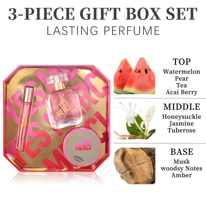 3 - Piese Set Women's Eau De Parfuma Spray & Body Cream Gift Box, Long Lasting Scent, Ideal For Halloween/Christmas/ Holiday Gifts, 1.7 Fl Oz Perfume, 0.51 Fl Oz Perfume, 2.9 Oz Body Cream - US Stores