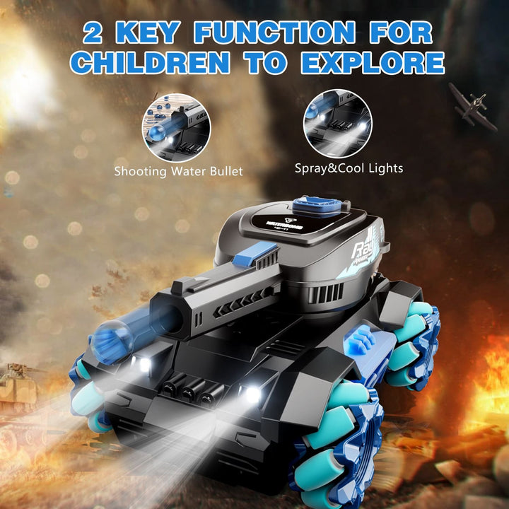 4DRC Y1 RC Crawler Scale Water Bullet Shooting Remote Control Cars,Kids 4WD Battle Stunt Car,All Terrain RC Truck with 360°Rotating,Toy Gift for Boys Girls Kids,Blue - US Stores