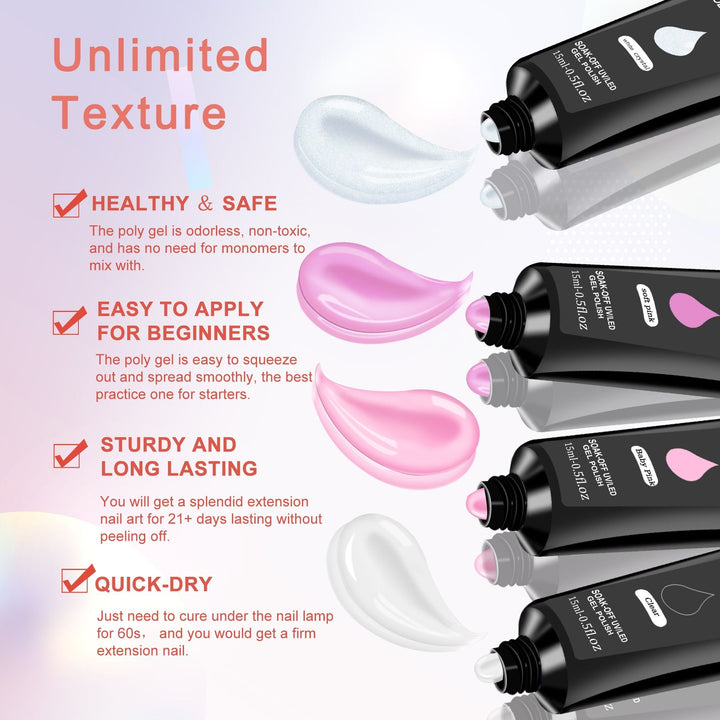 6 PCS Poly Gel Nail Kit with UV Lamp, Nail Brush and Nail Forms Top Base Coat Builder Nails Art Tools - US Stores