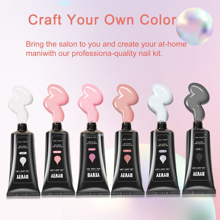 6 PCS Poly Gel Nail Kit with UV Lamp, Nail Brush and Nail Forms Top Base Coat Builder Nails Art Tools - US Stores