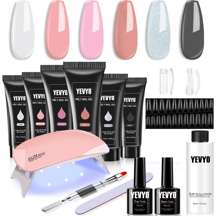 6 PCS Poly Gel Nail Kit with UV Lamp, Nail Brush and Nail Forms Top Base Coat Builder Nails Art Tools - US Stores
