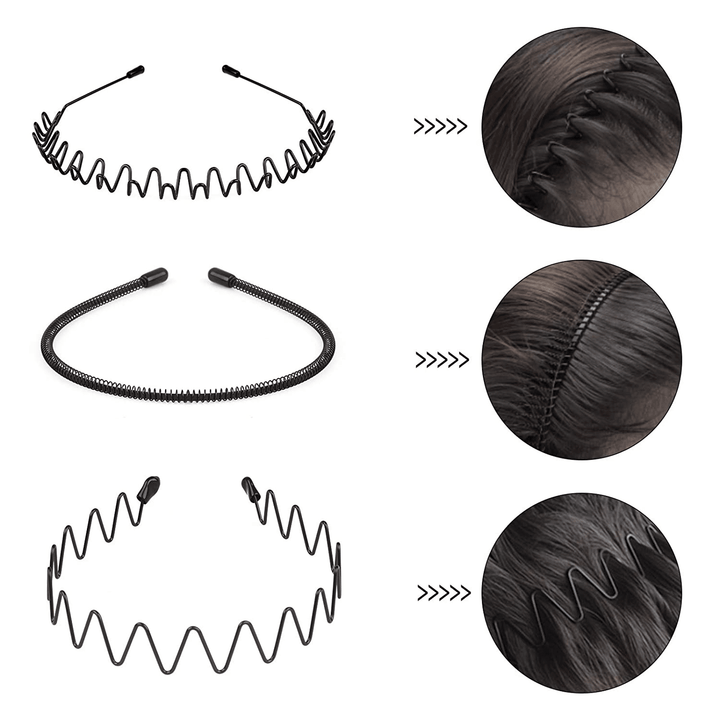 6Pcs Metal Hair Headband Wave Style Hoop Band Comb Sports Hairband Men Women US - US Stores