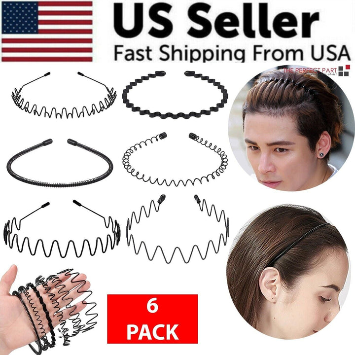 6Pcs Metal Hair Headband Wave Style Hoop Band Comb Sports Hairband Men Women US - US Stores