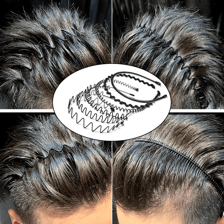 6Pcs Metal Hair Headband Wave Style Hoop Band Comb Sports Hairband Men Women US - US Stores