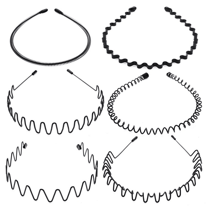 6Pcs Metal Hair Headband Wave Style Hoop Band Comb Sports Hairband Men Women US - US Stores