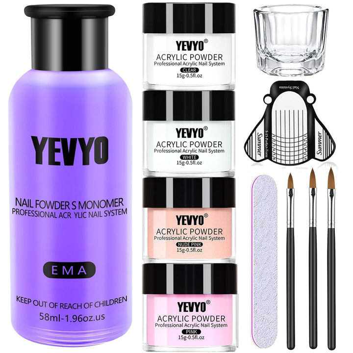 Acrylic Nail Kit, Acrylic Powder and Liquid Set, With Clear, Nude, Pink, White Nail Powder and Monomer, Professional Acrylic Nail Brush Nail Forms for Acrylic Nails Extension, Beginner and Home DIY - US Stores