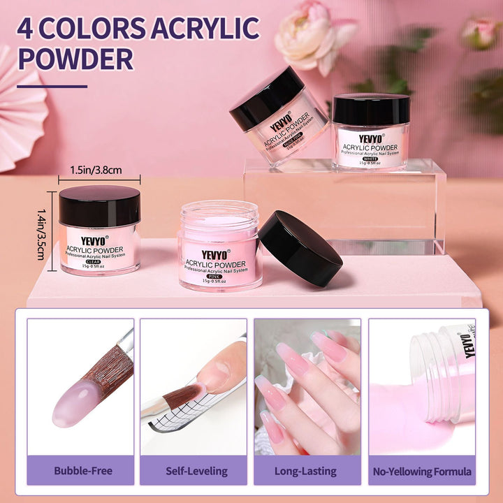 Acrylic Nail Kit, Acrylic Powder and Liquid Set, With Clear, Nude, Pink, White Nail Powder and Monomer, Professional Acrylic Nail Brush Nail Forms for Acrylic Nails Extension, Beginner and Home DIY - US Stores