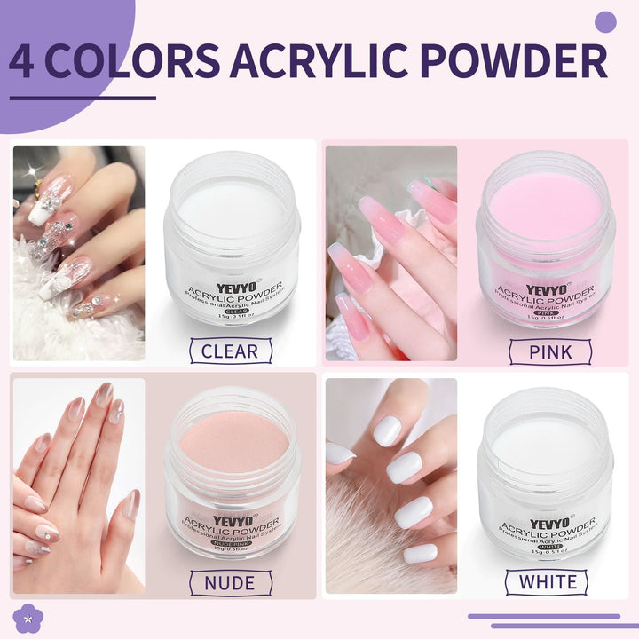 Acrylic Nail Kit, Acrylic Powder and Liquid Set, With Clear, Nude, Pink, White Nail Powder and Monomer, Professional Acrylic Nail Brush Nail Forms for Acrylic Nails Extension, Beginner and Home DIY - US Stores
