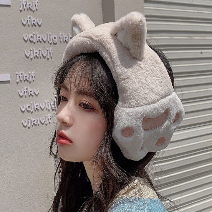 Autumn and winter cat claw earmuffs Korean version sweet and cute young student girl warm and cold proof hair hoop earmuffs net red ear cover - US Stores