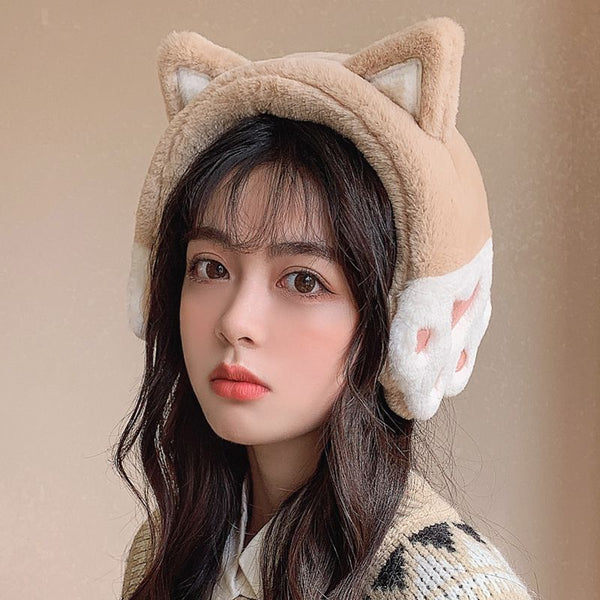 Autumn and winter cat claw earmuffs Korean version sweet and cute young student girl warm and cold proof hair hoop earmuffs net red ear cover - US Stores