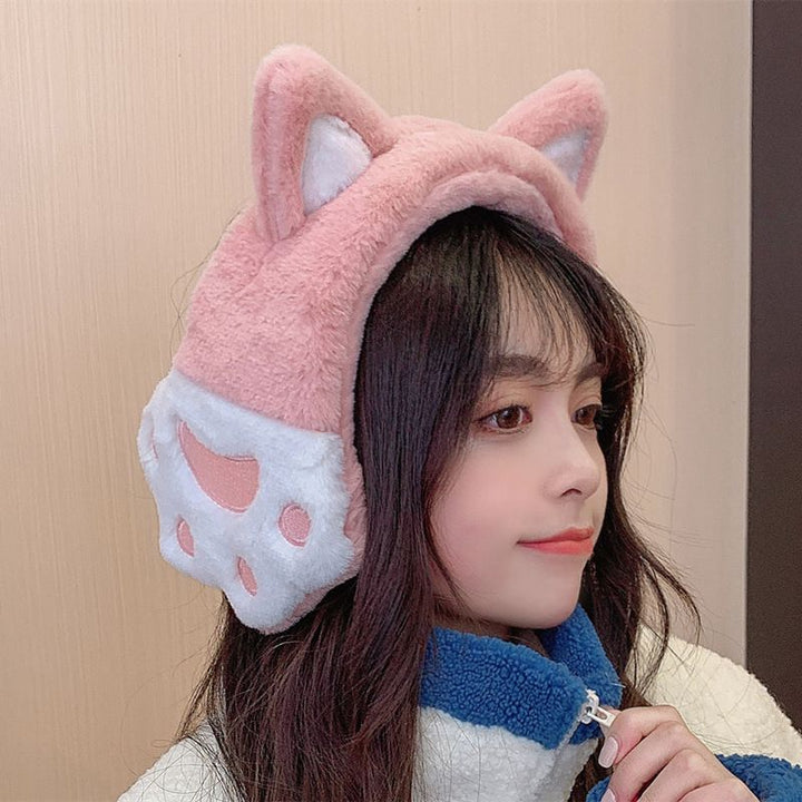 Autumn and winter cat claw earmuffs Korean version sweet and cute young student girl warm and cold proof hair hoop earmuffs net red ear cover - US Stores