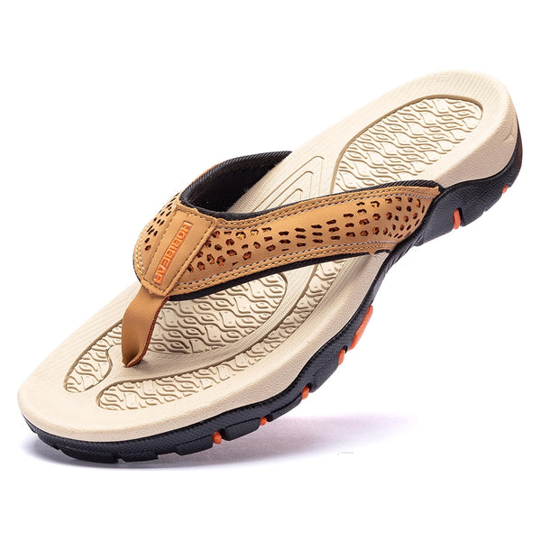 Mens Thong Sandals Indoor and Outdoor Beach Flip Flop Khak/Orange Size 8.5