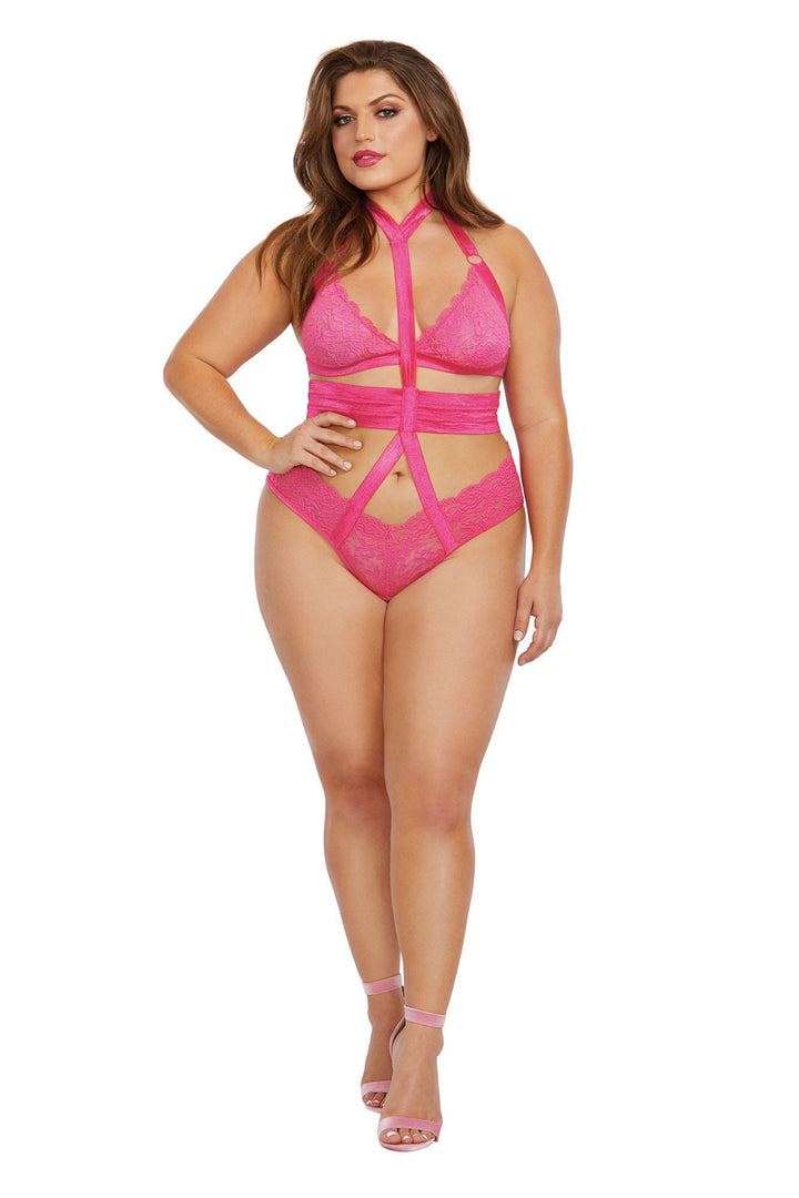 Bralette and Harness Panty - Queen Size - Fuchsia - US Stores