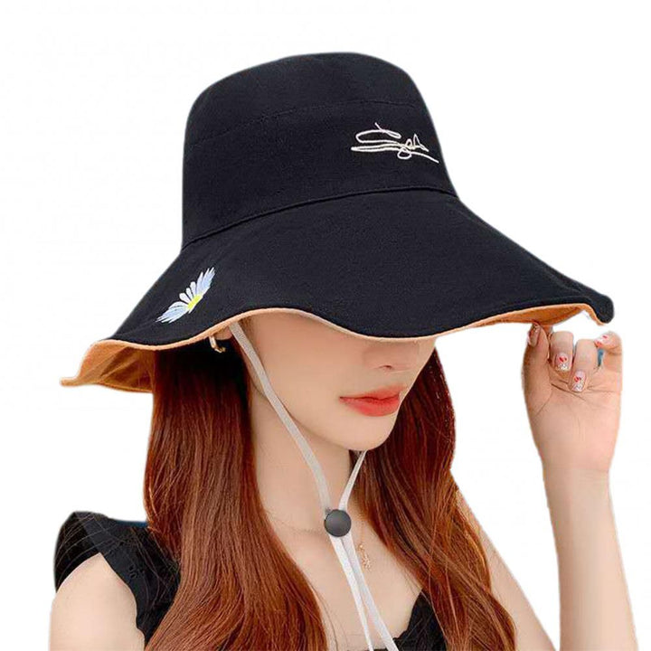 Bucket Hats Women Men Fishing Caps Reversible Double Sided Daisys Embroidery Sun Protection Hat Fisherman Cap - US Stores