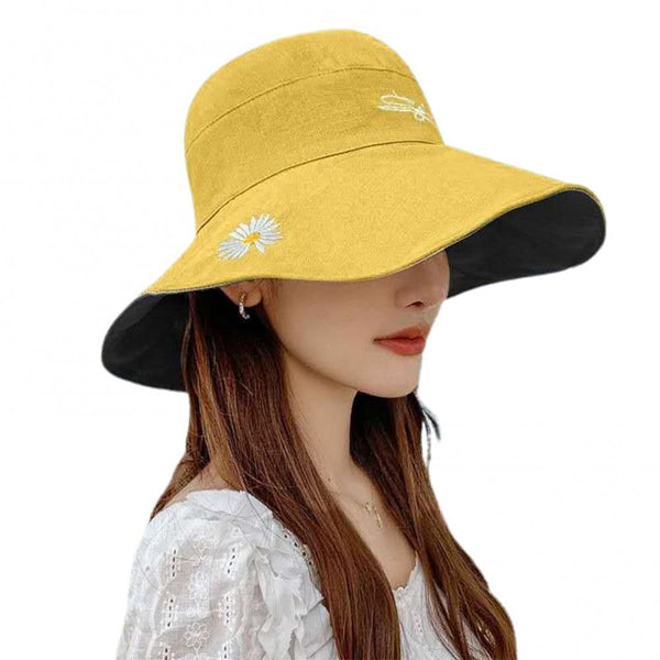 Bucket Hats Women Men Fishing Caps Reversible Double Sided Daisys Embroidery Sun Protection Hat Fisherman Cap - US Stores