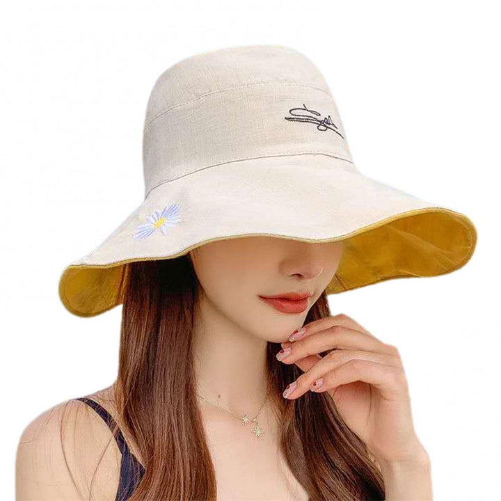 Bucket Hats Women Men Fishing Caps Reversible Double Sided Daisys Embroidery Sun Protection Hat Fisherman Cap - US Stores