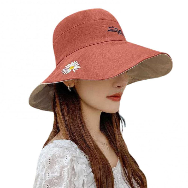 Bucket Hats Women Men Fishing Caps Reversible Double Sided Daisys Embroidery Sun Protection Hat Fisherman Cap - US Stores