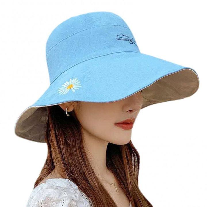 Bucket Hats Women Men Fishing Caps Reversible Double Sided Daisys Embroidery Sun Protection Hat Fisherman Cap - US Stores