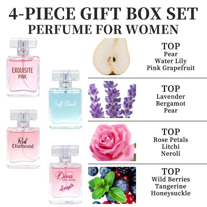 Charming 4pcs Women's Eau De Parfum Gift Set - Long - Lasting, Floral Scented Sprays in 1.02fl.oz Bottles - Perfect for Dates, Daily Wear & Parties, Valentine's Day And Other Festivals - US Stores