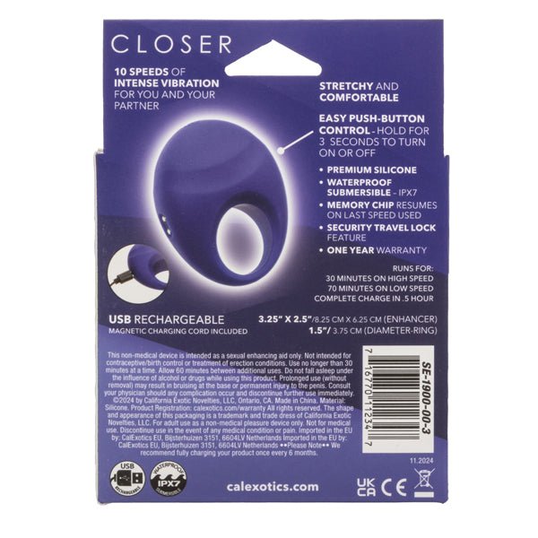 Closer Intimate Rechargeable Ring Embrace - Purple - US Stores