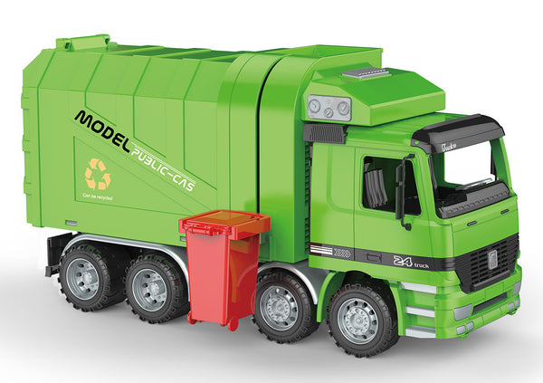 14" Friction Powered Recycling Garbage Truck Toy – Side & Back Loading with Dumping Action