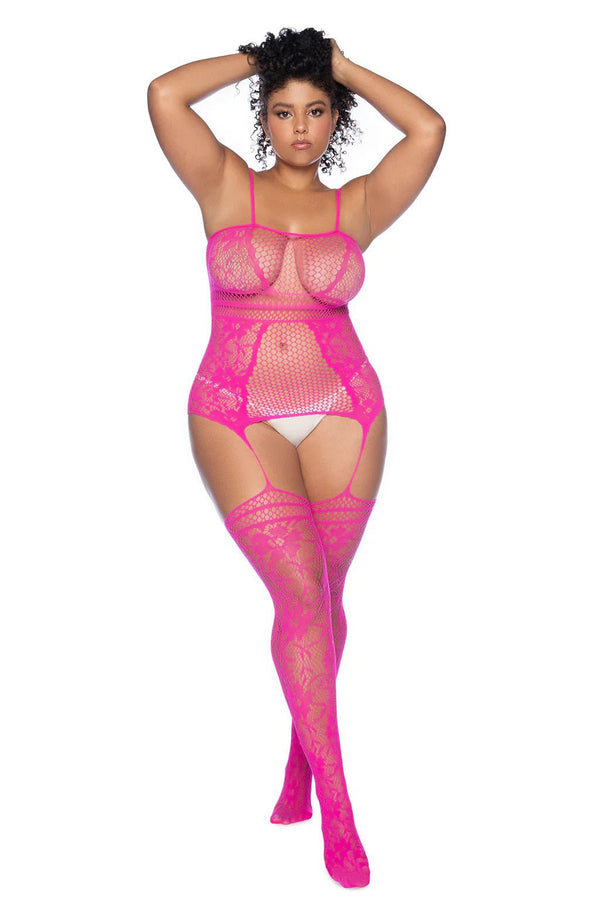 Curvy Aria Fishnet Body Stocking - X - Pink - US Stores