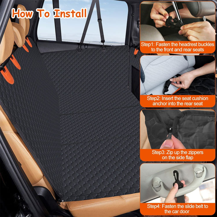 Dog Car Back Seat Cover With Zipper Mesh Window Storage Bags Waterproof 600D Oxford Cloth Car Seat Protector With Slide Flaps For Cars Trucks SUVs - US Stores