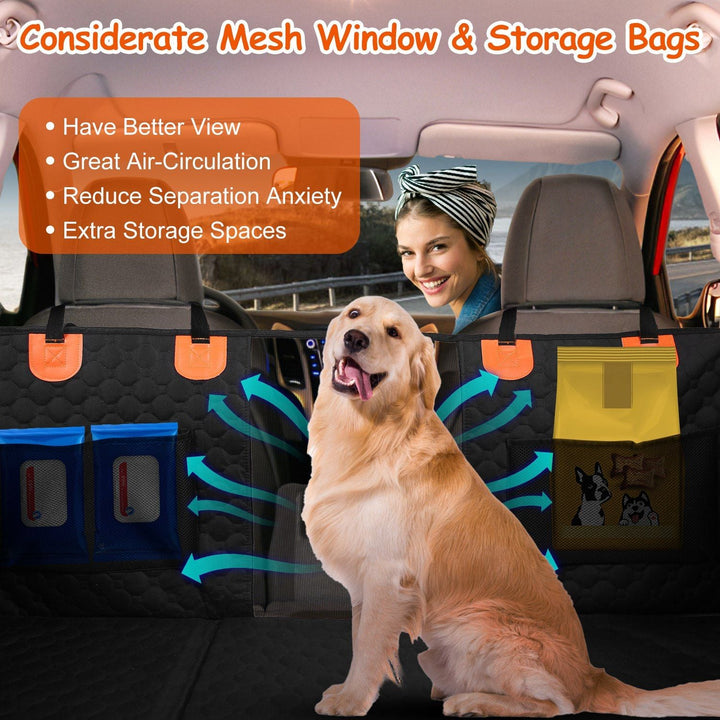 Dog Car Back Seat Cover With Zipper Mesh Window Storage Bags Waterproof 600D Oxford Cloth Car Seat Protector With Slide Flaps For Cars Trucks SUVs - US Stores