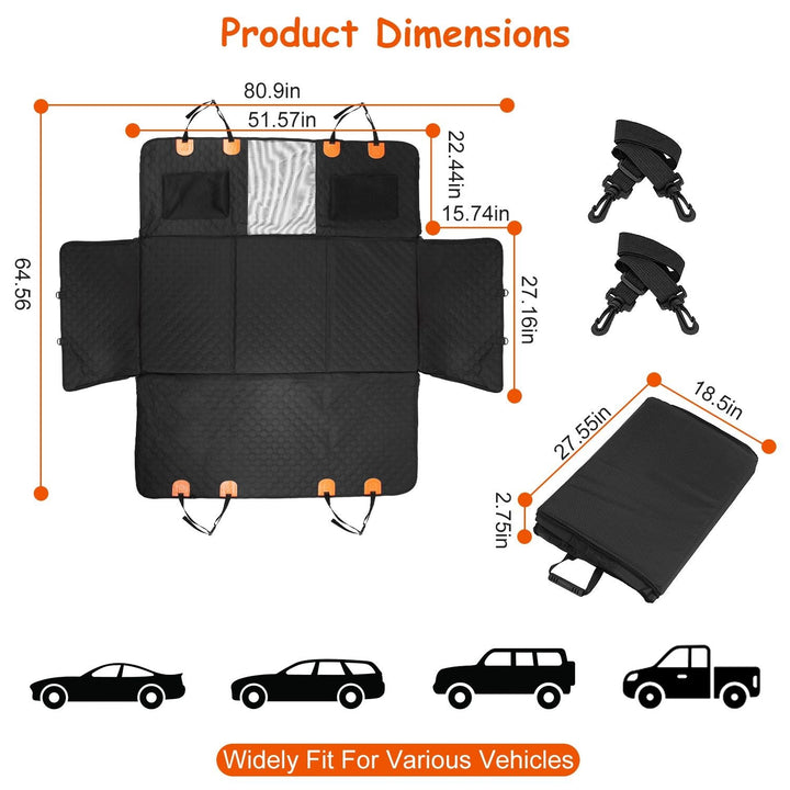 Dog Car Back Seat Cover With Zipper Mesh Window Storage Bags Waterproof 600D Oxford Cloth Car Seat Protector With Slide Flaps For Cars Trucks SUVs - US Stores