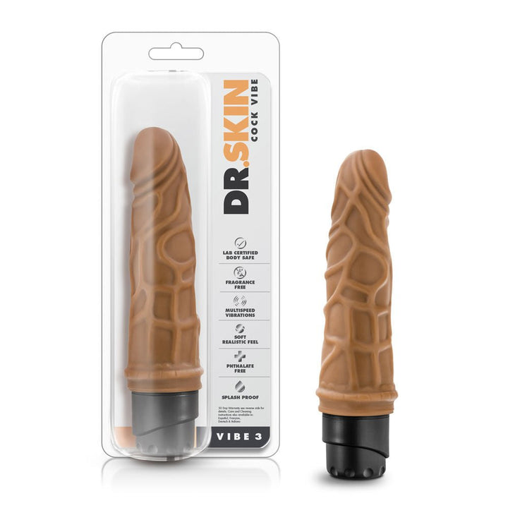 Dr. Skin - Cock Vibe 3 - 7.25 Inch Vibrating Cock - Mocha - US Stores