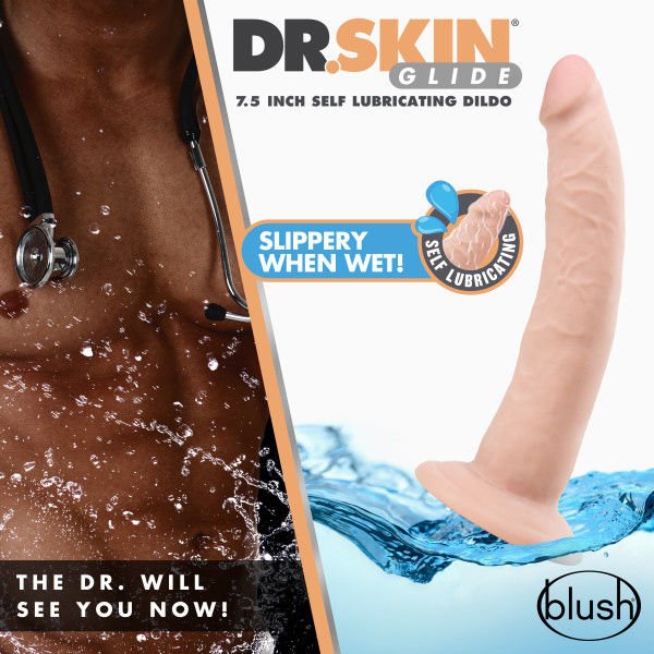 Dr. Skin Glide - 7.5 Inch Self Lubricating Dildo - Vanilla - US Stores
