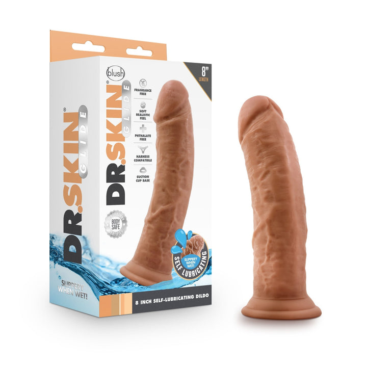 Dr. Skin Glide 8 Inch Self Lubricating Dildo - Mocha - US Stores
