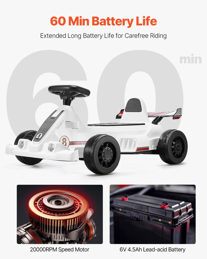 Electric Go Kart 6V Drift Go Cart for Kids Ages 2+ Strong Motor White - US Stores