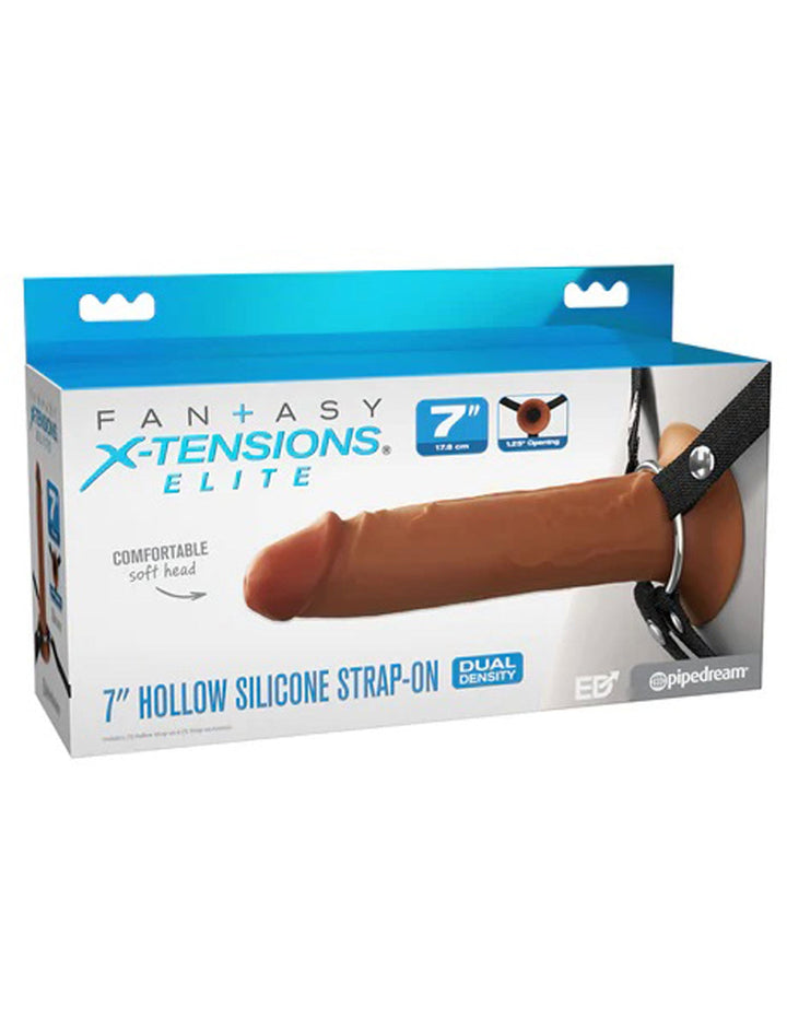 Fantasy X - Tensions Elite 7" Silicone Hollow Strap Dual Density - Brown - US Stores