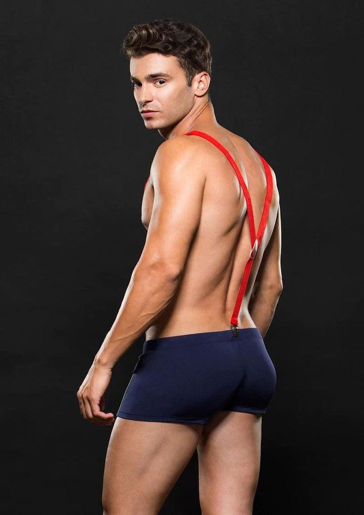 Fireman Bottom With Suspenders 2 Pc - Medium/large - Navy Blue/red - US Stores