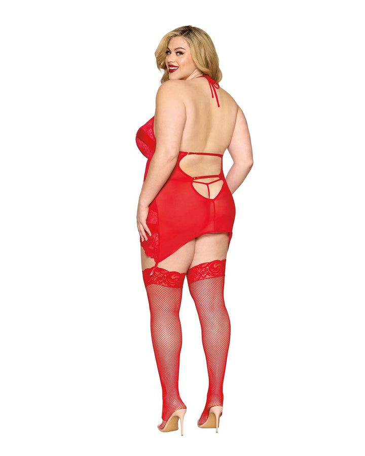 Garter Slip and G - String Dmnd - One Size Queen - Red - US Stores