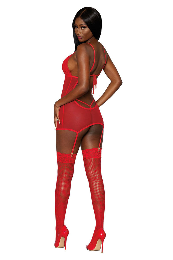 Garter Slip and G - String - One Size - Lipstick Red - US Stores