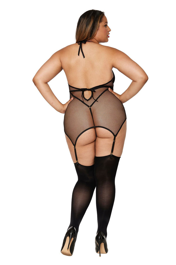 Garter Slip Teddy - Queen Size - Black - US Stores