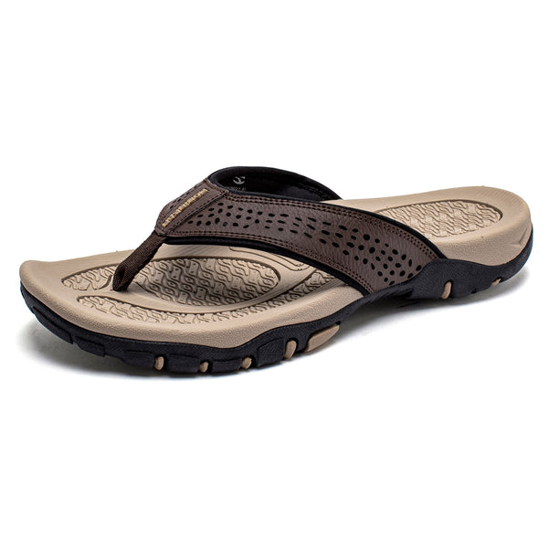 Mens Thong Sandals Indoor and Outdoor Beach Flip Flop Light/Dark Brown (Size 7.5)