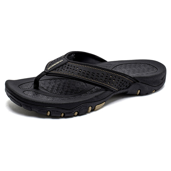 Mens Thong Sandals Indoor and Outdoor Beach Flip Flop Black/Brown (Size 7.5)