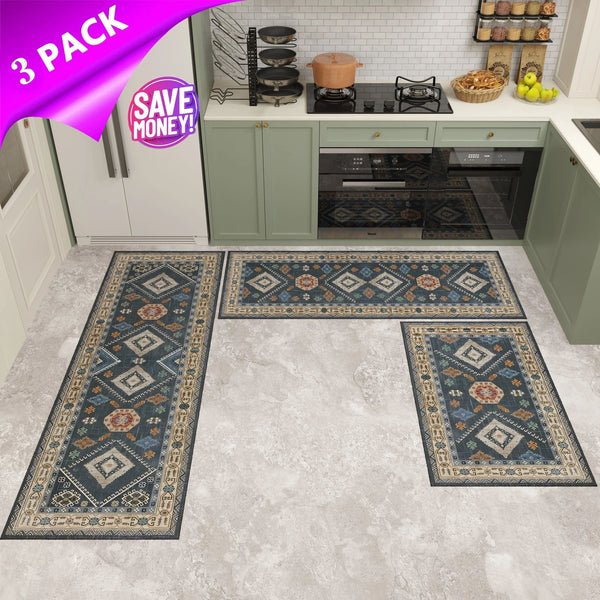 Kitchen Rugs Sets of 3, Kitchen Floor Mat Carpet, Washable Non Slip Kitchen Runner Rug, Boho Farmhouse Hallway Doormat for Home Decor - US Stores